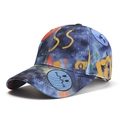 Gorra de béisbol de algodón tie-dye con letras de graffiti coloridas y caritas - Azul marino