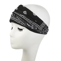 Detail view of black paisley wide elastic headband with pleated texture on mannequin - Black