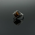 Men's stainless steel ring with square tiger eye stone and geometric engraved band - US 7 / Tiger Eye Stone Style