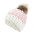 Rosa-weiße Strickmütze mit flauschigem Kunstfell-Bommel für wohlige Winterwärme - Kindergröße / Gemischtes Rosa