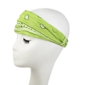 Detailed texture of green paisley elastic headband on a model head for yoga - Neon Green