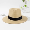 Detaillierte Nahaufnahme eines Strohhutes mit schwarzem Band auf weißem Hintergrund - Beige / M (56-58cm)