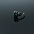Vintage oxidized silver ring with round green gemstone and textured lava finish - US 6 / Emerald Ring