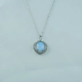 Silver titanium steel necklace with heart-shaped light blue opal and zircon halo - Heart Style (B) / Pendant with Necklace / Blue