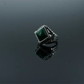 Men's vintage stainless steel ring with square dark green agate stone and engraved shank - US 7 / Green Stone Style