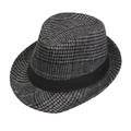 Klassischer britischer Fedora-Hut aus Wolle mit Hahnentrittmuster und schwarzem Zierband - Einheitsgröße / Schwarz und Grau