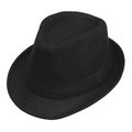 Klassischer schwarzer Fedora-Hut mit Satinband aus einem 45-Grad-Blickwinkel gezeigt - Einheitsgröße / Schwarz