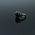 Vintage silver-tone ring featuring a large faceted black stone and textured tree bark band - Black Gem Ring