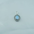 Silver titanium necklace with oval blue opal pendant and Greek key pattern frame - Greek Key Style (D) / Pendant Only (No Chain) / Blue