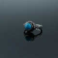 Vintage bohemian silver ring with round turquoise stone and engraved patterns - Blue Turquoise Ring