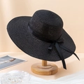 Détail du chapeau de paille noir à bord large avec ruban élégant pour protection solaire - 55-59cm / Noir