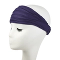 Elastic wide headband for women in deep purple with soft pleated knit texture - Solid Dark Purple