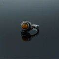 Vintage oxidized silver ring with textured band and round tiger eye gemstone - Tiger Eye Ring