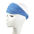 Elastic blue pleated headband for sports and fashion, wide paisley style hair accessory - Solid Blue