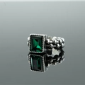 Anello punk vintage in acciaio inossidabile con gemma verde smeraldo e fascia a perline - 7 / Zircone Verde