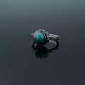 Vintage oxidized silver ring with round turquoise stone and textured metal band - Turquoise