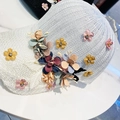 Berretto da baseball in rete bianca con fiori 3D colorati e strass scintillanti - Bianco / Taglia unica
