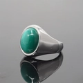Anello vintage in acciaio inossidabile con gemma occhio di gatto verde e finitura argento - US 7 / Base Argento Occhio di Gatto Verde