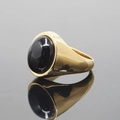 Men's vintage golden signet ring with oval black gemstone and polished steel band - US 7 / Gold Setting Black Stone