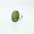 Anello in acciaio inossidabile argento con fascia larga e pietra occhio di gatto verde - Taglia 7 / Verde Oliva (Tono Argento)