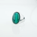 Anello in acciaio al titanio lucido con grande pietra occhio di gatto verde scuro da uomo - Taglia 7 / Verde