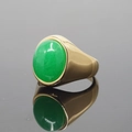 Men's vintage signet ring in gold finish featuring a large green oval jadeite gemstone - US 7 / Gold Base Green Jade Stone
