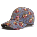 Blue baseball cap with cartoon owl patterns and curved brim for outdoor sun protection - L (58-60cm) / Blue