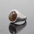 Men's silver stainless steel ring featuring a large oval tiger eye brown gemstone - US 7 / Steel Base Coffee Stone