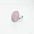 Anello in acciaio al titanio con fascia lucida argentata e pietra occhio di gatto rosa - Taglia 8 / Rosa (Tono Argento)