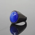 Vintage stainless steel ring featuring a large oval blue gemstone and black metal band - US 7 / Black Base Deep Blue Stone