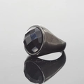 Vintage gunmetal ring featuring a large faceted black gemstone for men and women - US 7 / Black Base Black Faceted Stone