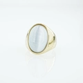 Anello da uomo in acciaio al titanio dorato con grande pietra occhio di gatto blu - Taglia 7 / Bianco (Tono Oro)