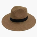 Klassischer Unisex-Strohhut Panama-Stil in Hellbraun mit dekorativem schwarzem Band - M / Khaki