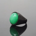 Men's vintage black stainless steel ring with a large oval green agate gemstone - US 7 / Black Base Green Jade Stone