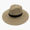 Klassischer Panama Strohhut für Damen und Herren mit schwarzem Band und breiter Krempe - M / Beige