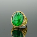 Vintage gold-plated stainless steel ring featuring a large oval green turquoise stone - Size 8 / Gold Tone Green Gemstone