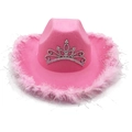 Rosa Western-Cowboyhut mit glitzernder Krone und flauschigem Federbesatz für Partys - Federrosa