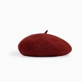 Classic deep red wool knit beret hat for women with soft texture and minimalist round top - M / Burgundy