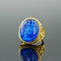 Retro gold stainless steel ring with oversized oval turquoise stone for men and women - Size 8 / Gold Tone Blue Gemstone