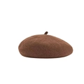 Close-up of brown wool knitted beret hat showing high-quality felt texture and classic top stem - M / Camel