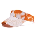Orange and white tie-dye sun visor hat with wide brim for outdoor beach activities - One Size / Orange