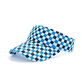 Detail view of checkerboard pattern sun visor with blue and black woven fabric texture - Adjustable / Lake Blue
