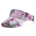 Detail of colorful tie-dye sun visor hat with reinforced multi-row stitching on the brim - One Size / Purple