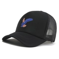 Unisex zwarte mesh trucker pet met Amerikaanse vlag adelaar print voor zonbescherming - Verstelbaar / Zwart