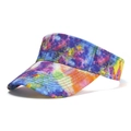 Detail view of tie-dye fabric visor with reinforced stitching for summer outdoor sun protection - One Size / Colorful