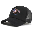 Black American flag trucker hat with Veterans Day shield embroidery and mesh back - Adjustable / Black