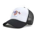 Classic black and white Veterans Day trucker hat with American flag print on front foam panel - Adjustable / Black & White