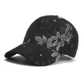Casquette de baseball en dentelle noire pour femme avec broderies florales et résille - Réglable / Noir