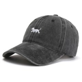 Gorra de béisbol vintage gris carbón de algodón lavado con bordado de perro blanco - Ajustable / Negro