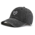 Washed dark grey cotton baseball cap featuring minimalist white heart embroidery - Adjustable / Black